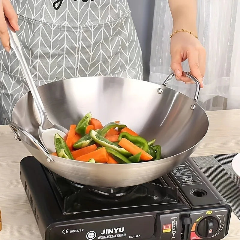 Stainless Steel Dual-Handle Flat Wok (30/32/34cm)