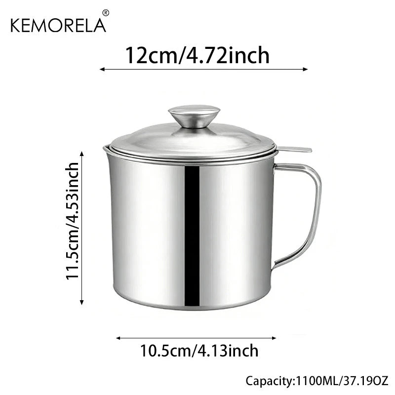 Stainless Steel Oil Storage Pot with Strainer