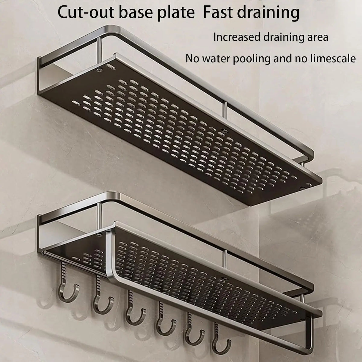 No-Drill Shower Wall Shelf with Hooks