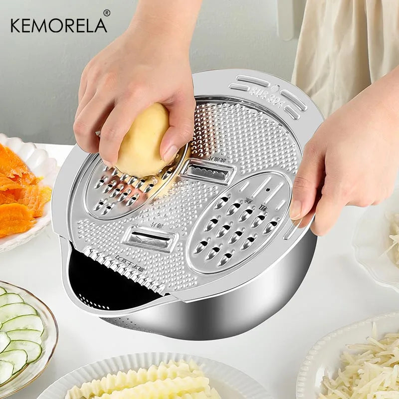 Stainless Steel Multi-Grater Bowl with 4 Grating Surfaces