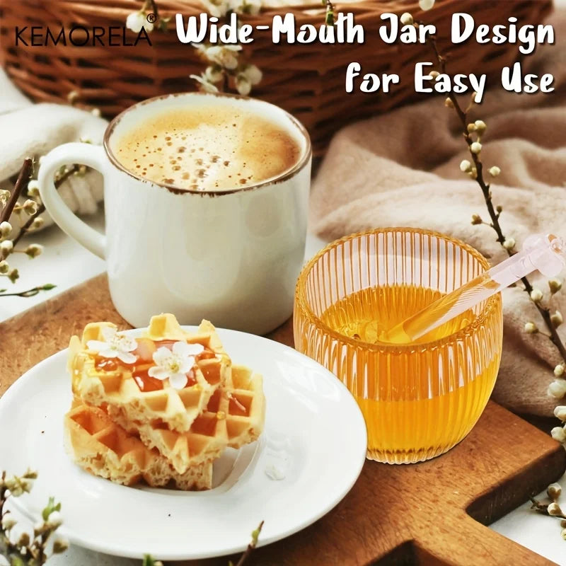 Ribbed Glass Honey Jar with Dome Lid & Glass Dipper (1/2pcs)