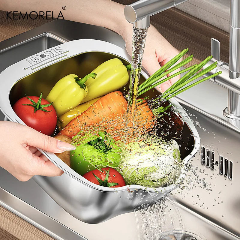 Stainless Steel Over-Sink Colander & Wash Basin with Handles