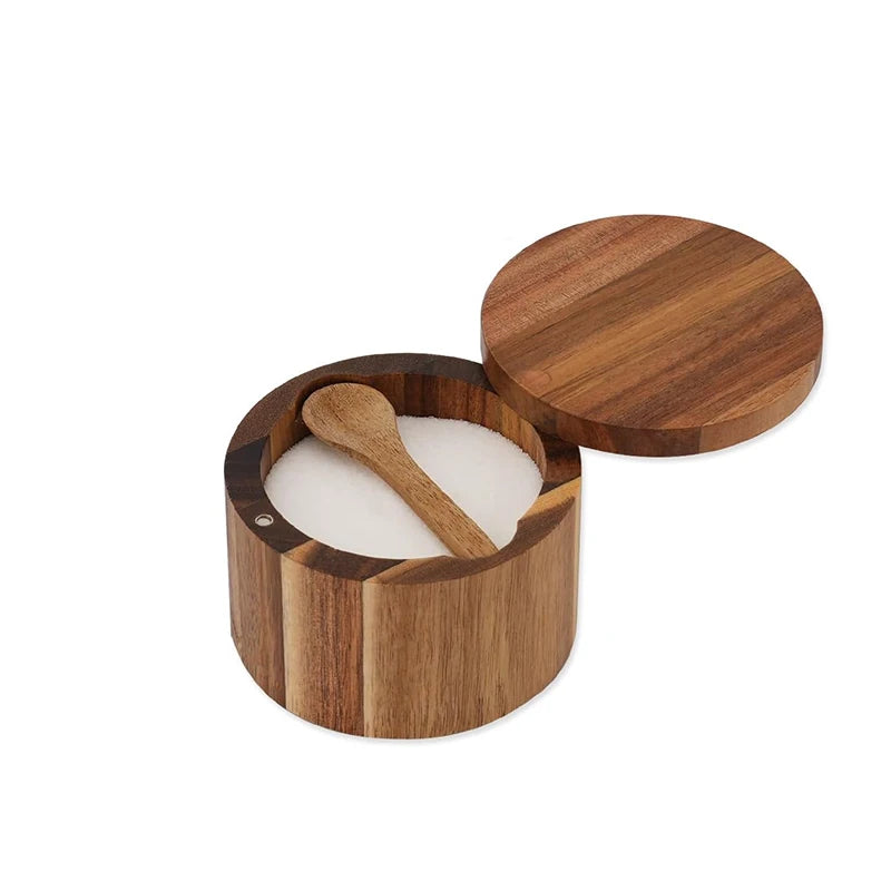 Acacia Wood Salt & Pepper Cellar with 360° Swivel Lid