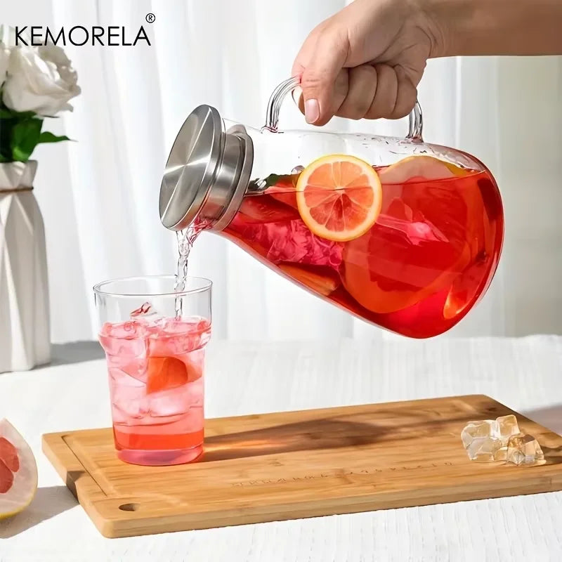 Glass Water Pitcher with Stainless Steel Lid