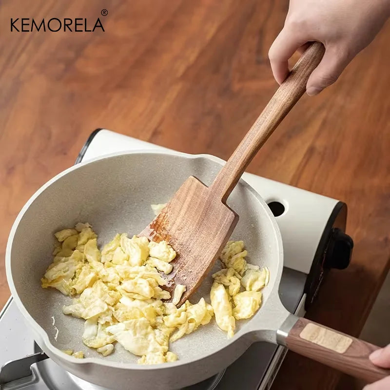 Solid Walnut Wood Spatula — Wide Turner for Wok & Frying Pan (2 Sizes)
