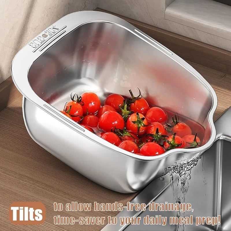 Stainless Steel Over-Sink Colander & Wash Basin with Handles