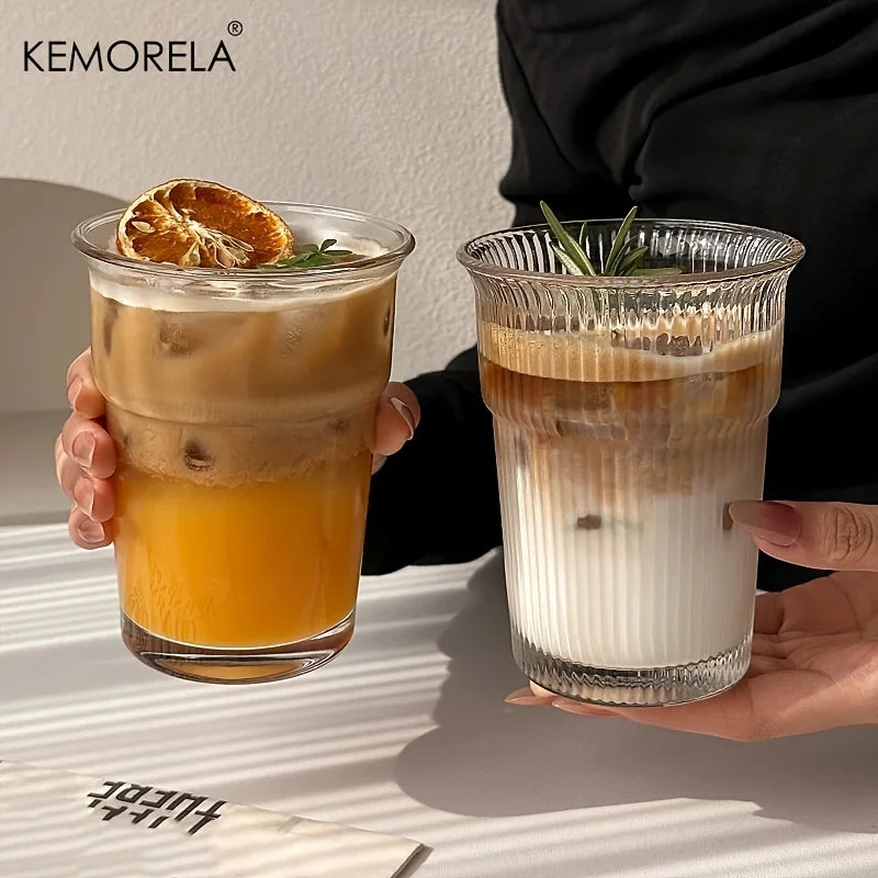 Ribbed Wide-Mouth Glass Coffee Cup (2pcs)