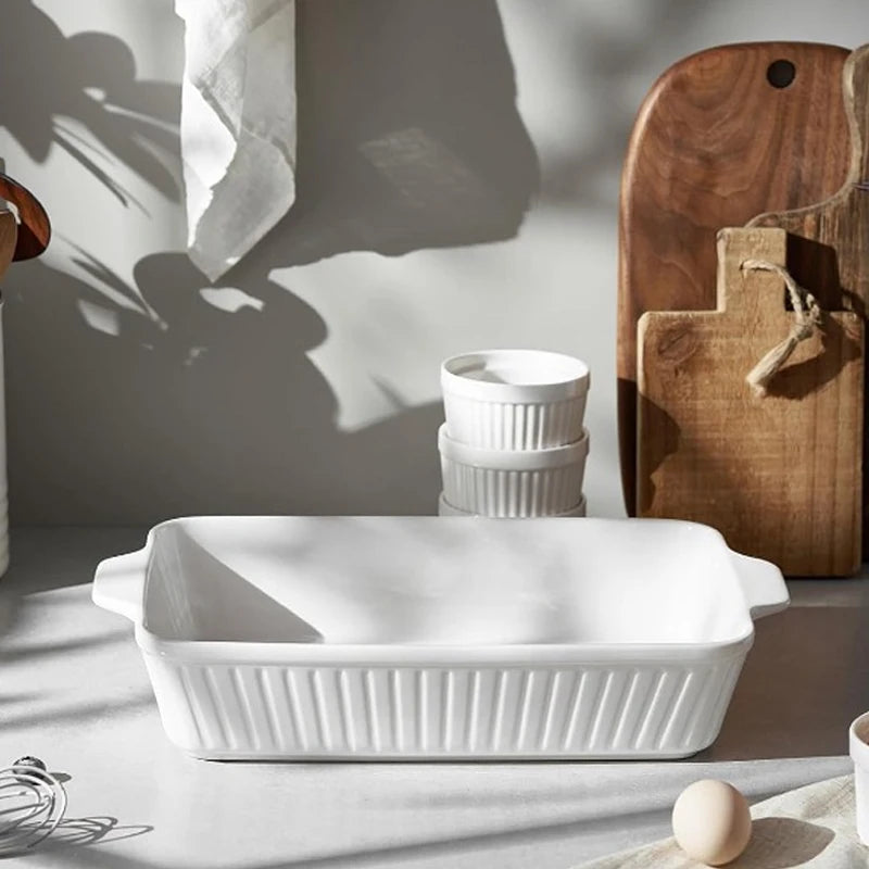 White Ceramic Baking Dish with Handles (Small / Large)