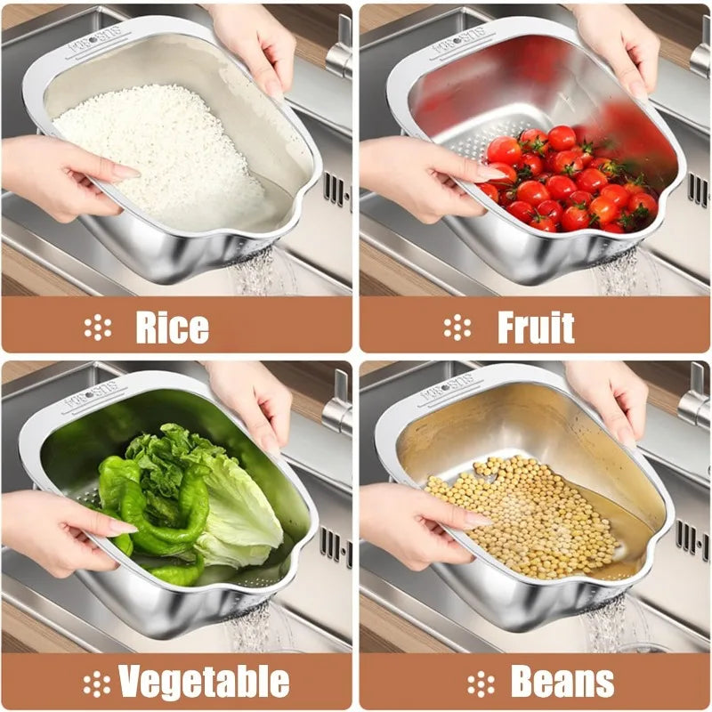Stainless Steel Over-Sink Colander & Wash Basin with Handles