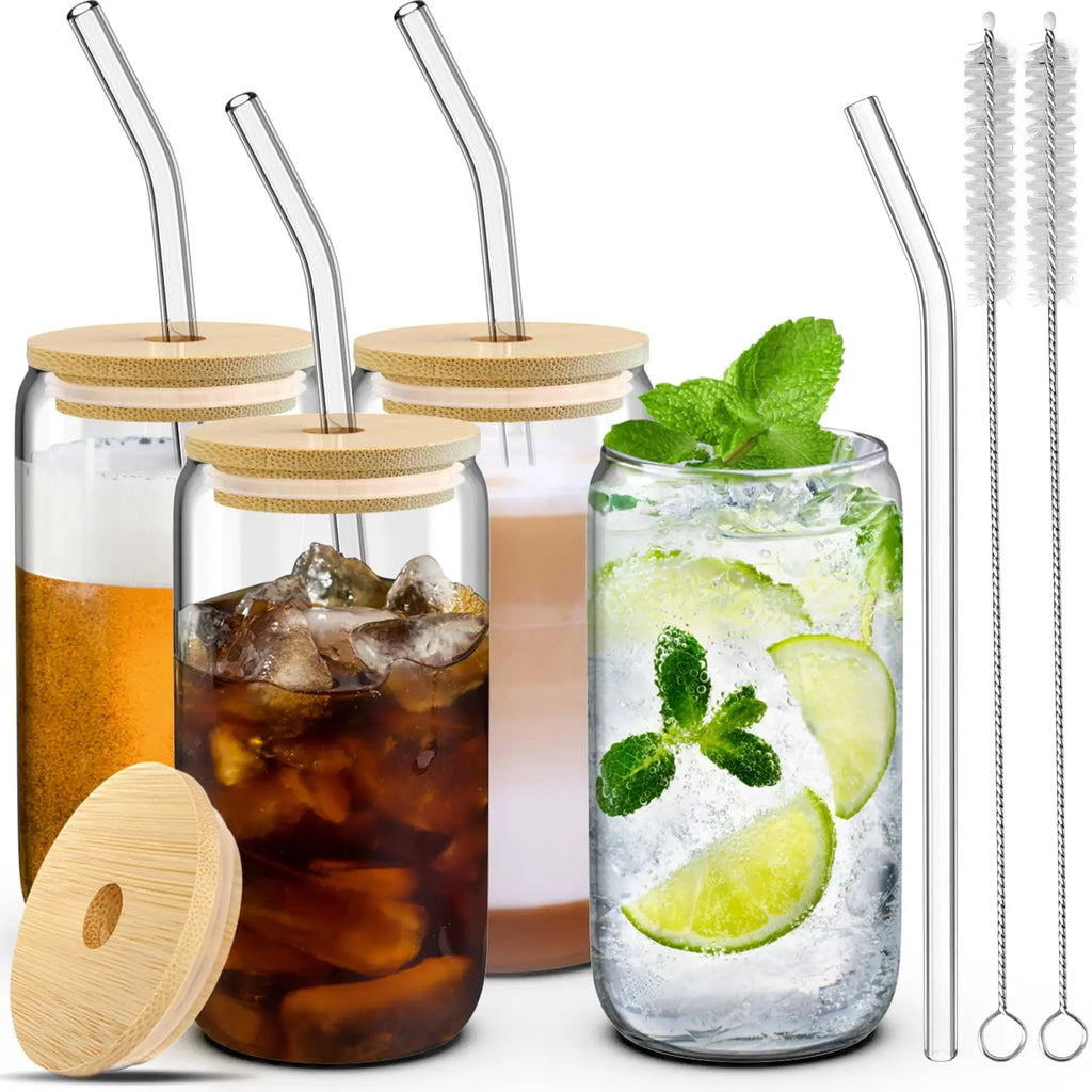 Glass Cups with Bamboo Lids