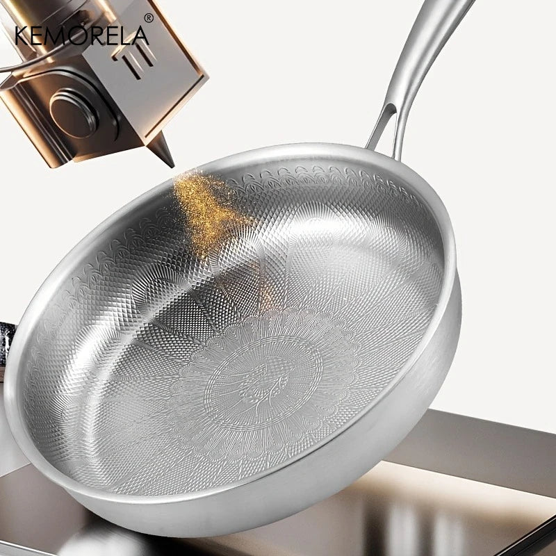 Honeycomb Textured Stainless Steel Frying Pan (24/26/28/30cm)