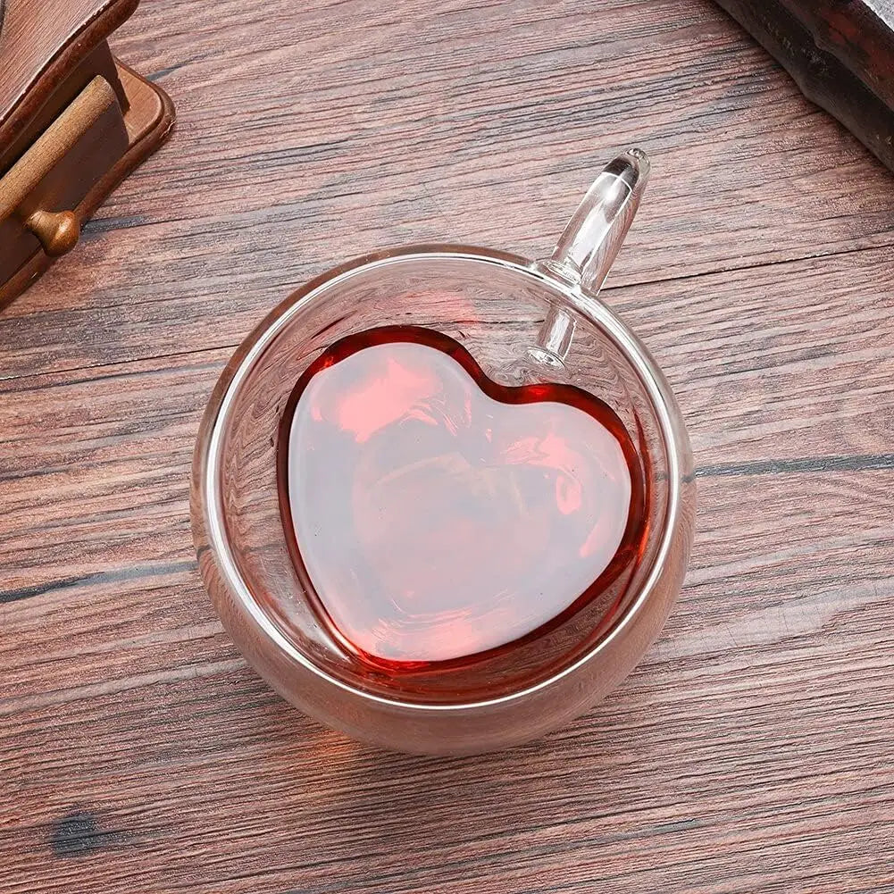Double-Wall Heart-Shaped Glass Cup with Handle (Set of 4, 80ml)