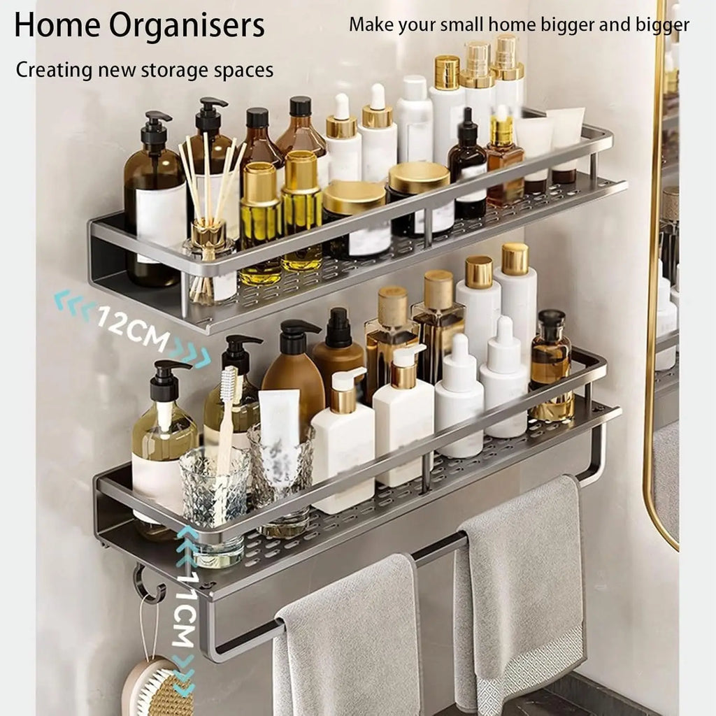 No-Drill Shower Wall Shelf with Hooks