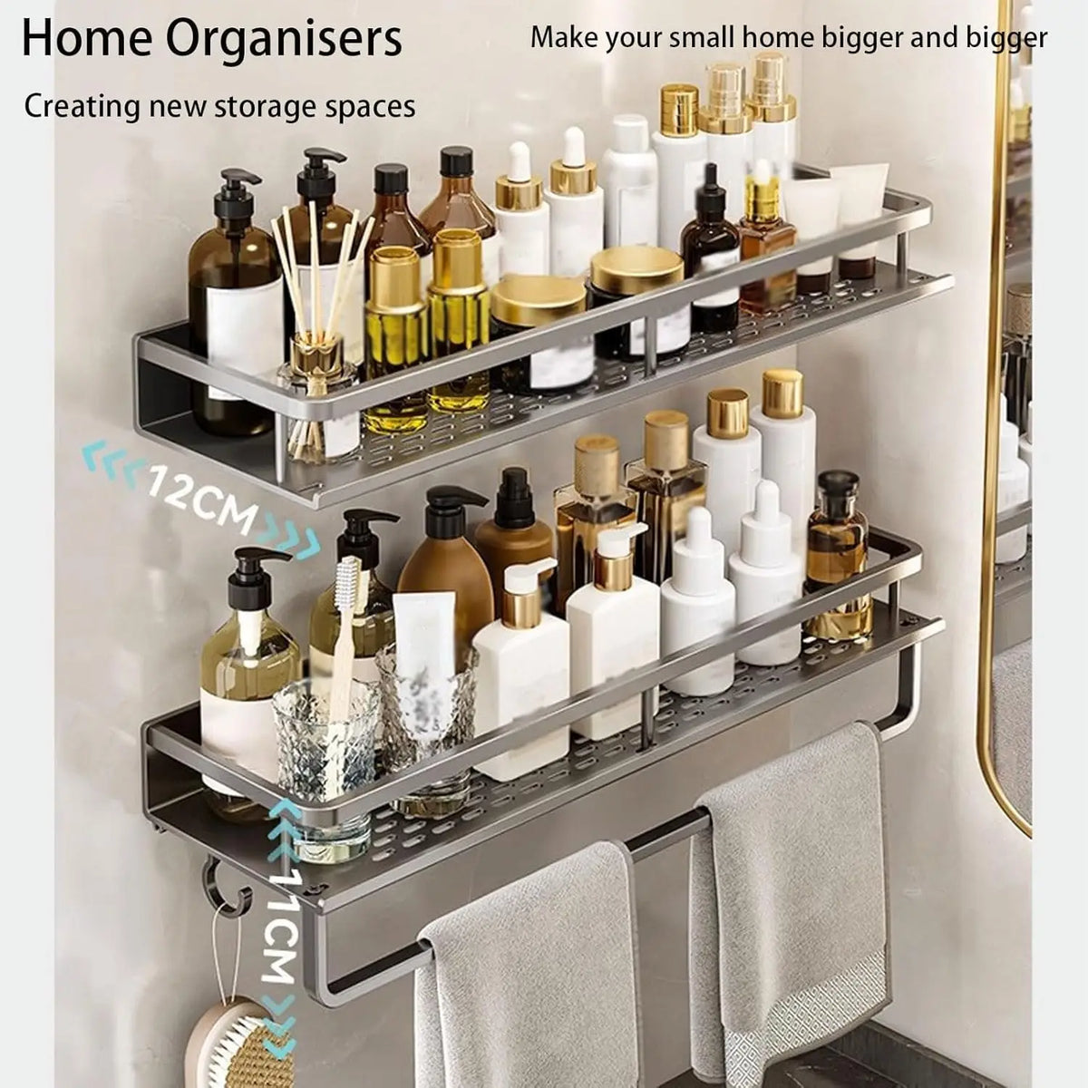 No-Drill Shower Wall Shelf with Hooks