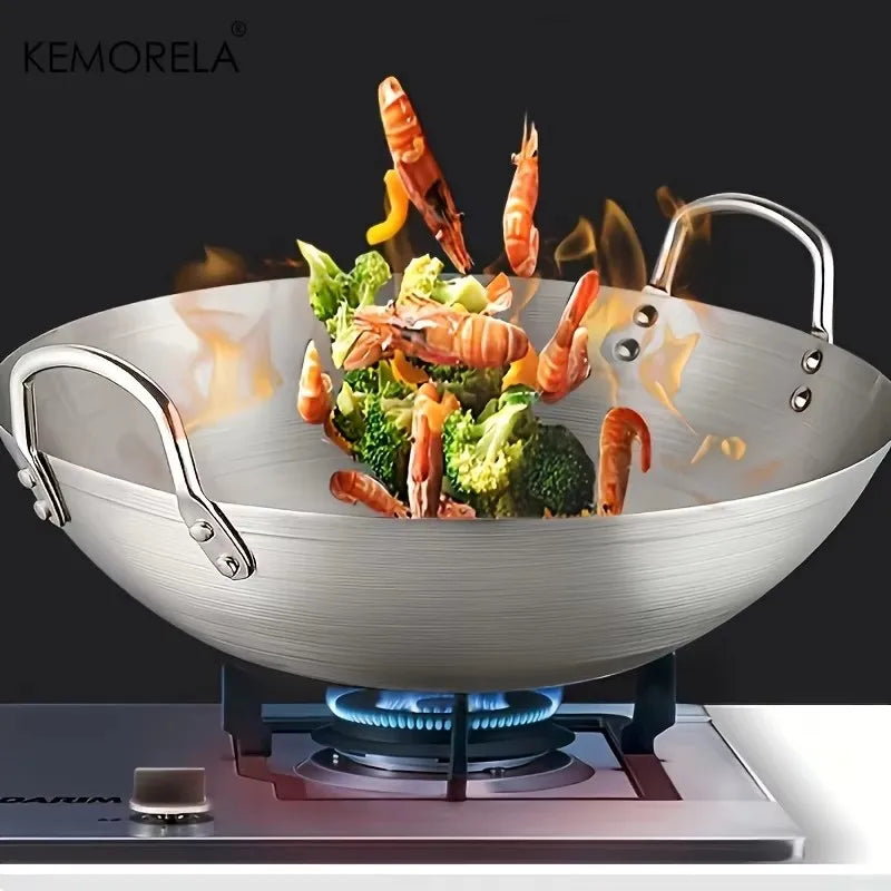 Stainless Steel Dual-Handle Flat Wok (30/32/34cm)