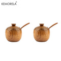 Round Solid Wood Spice Jar with Lid & Long Spoon (Set of 2)