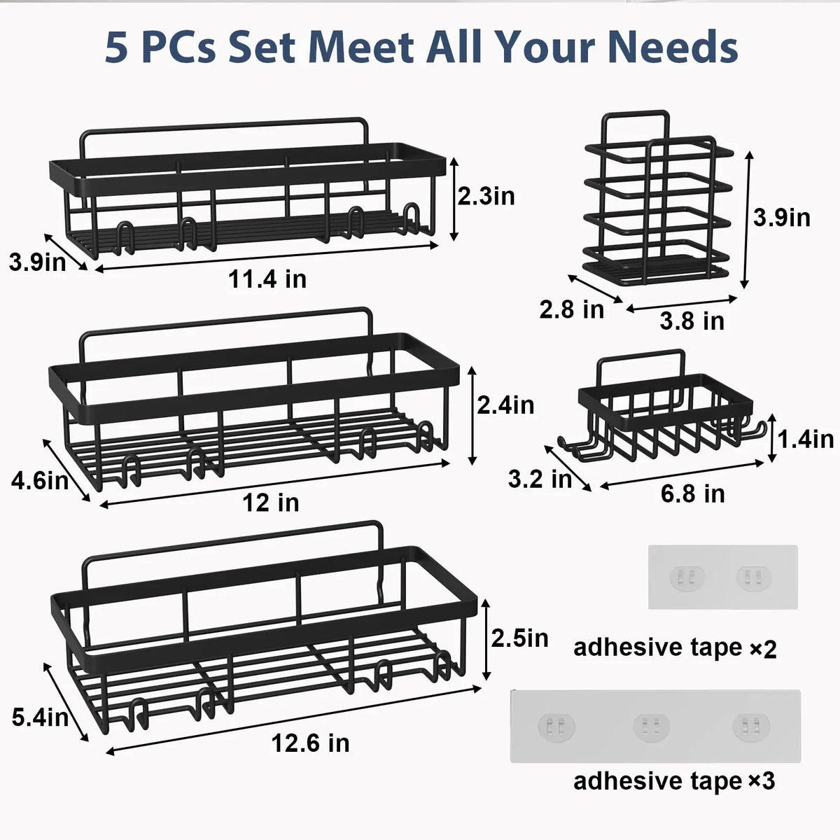 5-Pack Adhesive Shower Caddy Set