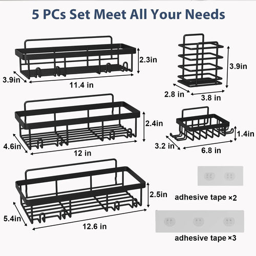 5-Pack Adhesive Shower Caddy Set