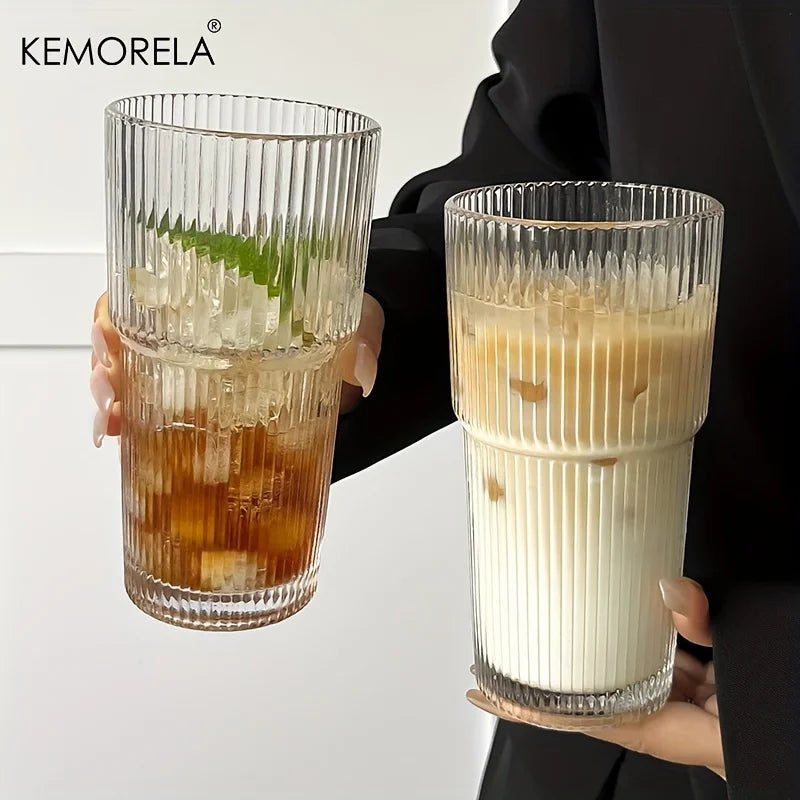 Large Ribbed Glass Cup with Lid & Straw