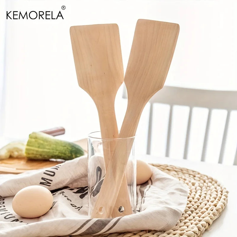 Natural Beechwood Flat Spatula (Set of 2, Long Handle)