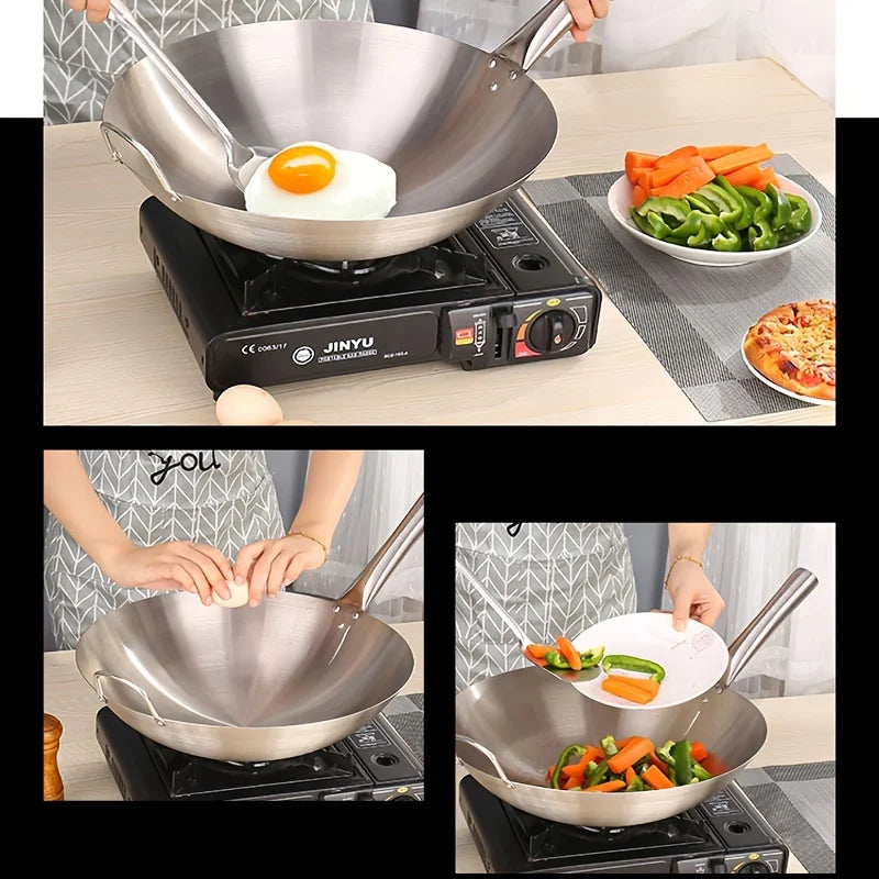 Stainless Steel Dual-Handle Flat Wok (30/32/34cm)