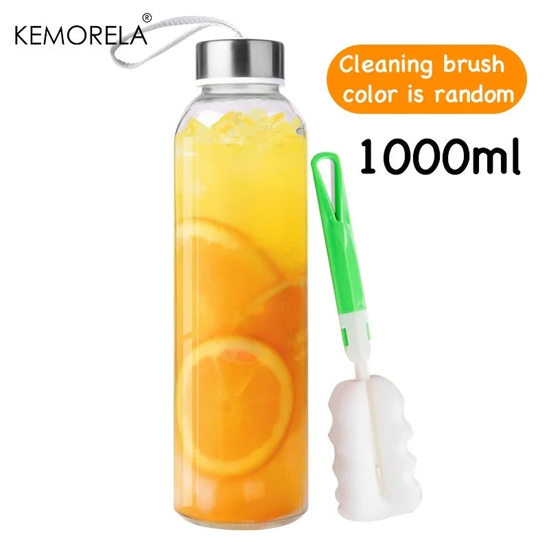 Glass Water Bottle with Cleaning Brush