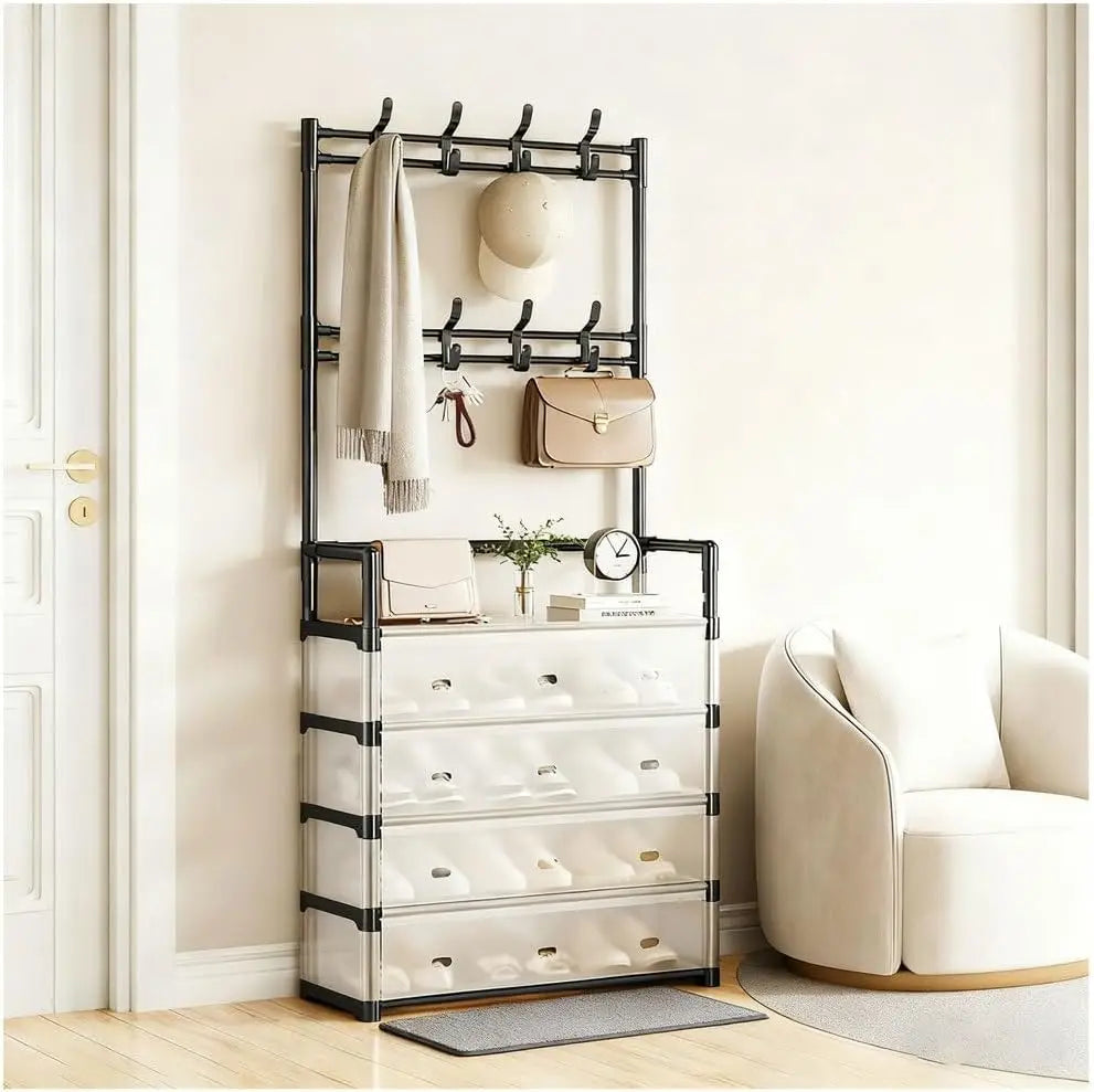 4-Tier Shoe Rack with Hooks