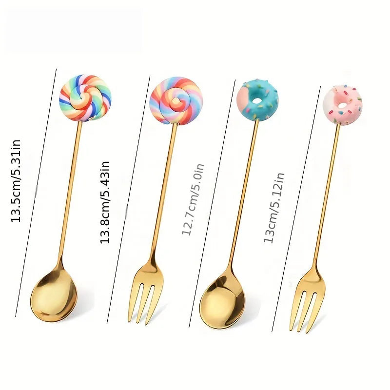 Gold Dessert Spoon & Fork Set