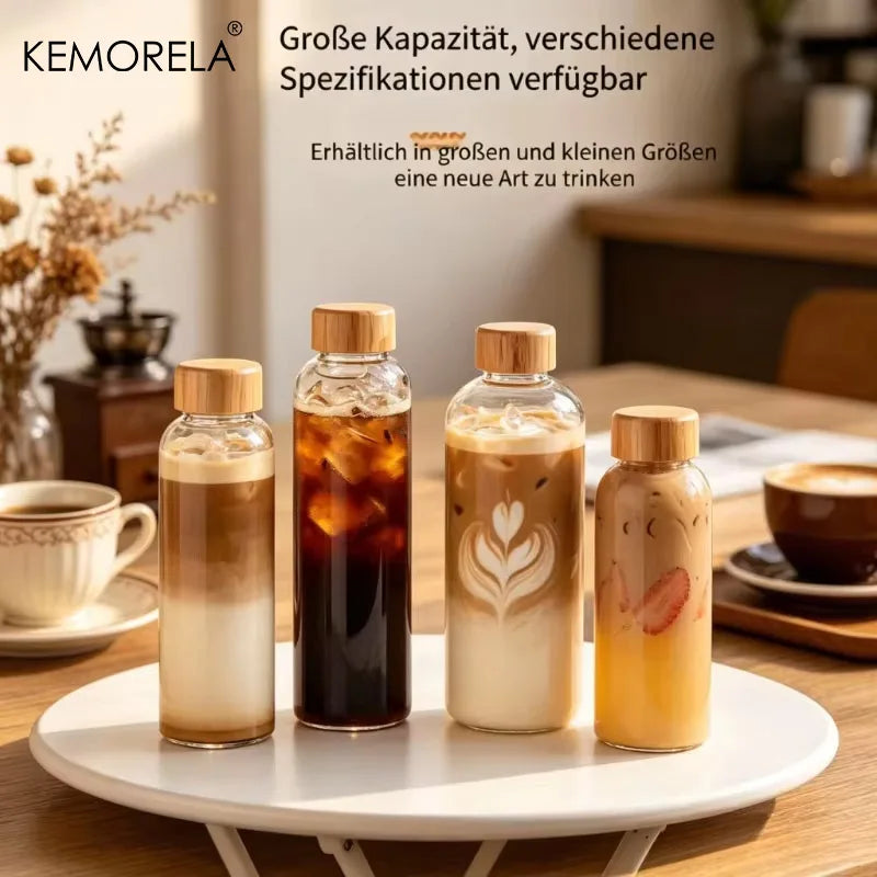 Portable Borosilicate Glass Water Bottle with Bamboo Lid & Cleaning Brush (500/700ml)