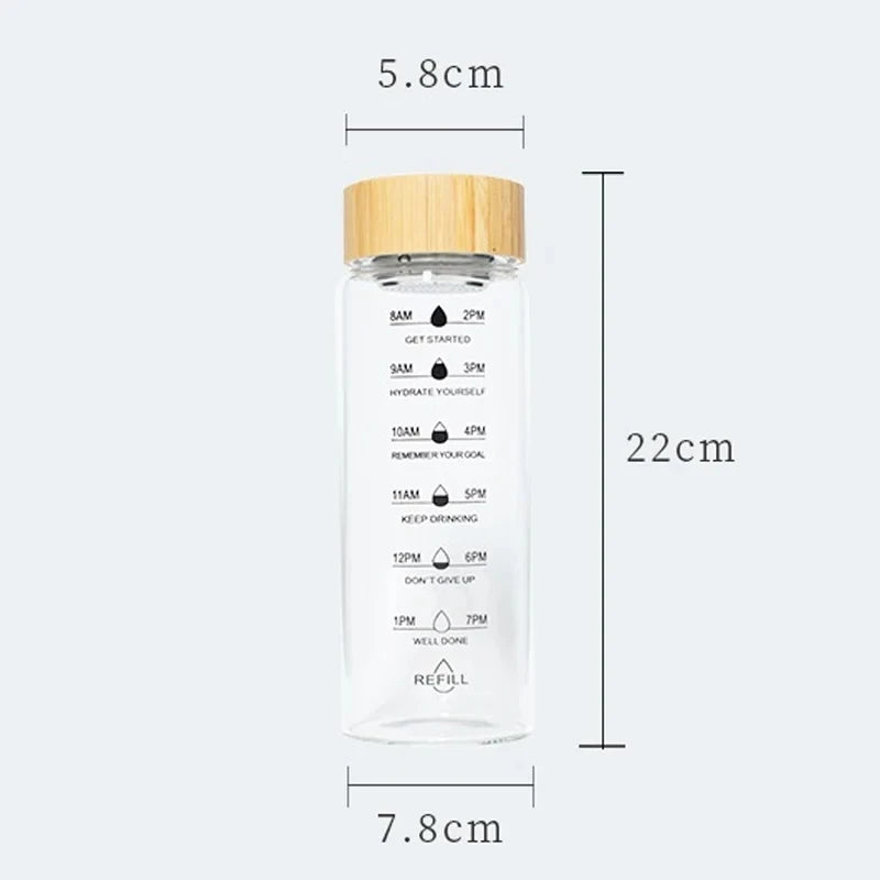 Time-Marked Glass Water Bottle with Bamboo Lid (550ml)
