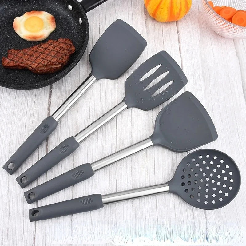Silicone & Stainless Steel Kitchen Utensil Set with Rotating Holder (12-Piece)
