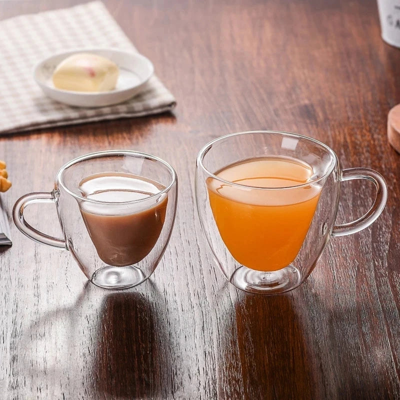 Double-Wall Heart-Shaped Glass Cup with Handle (Set of 4, 80ml)