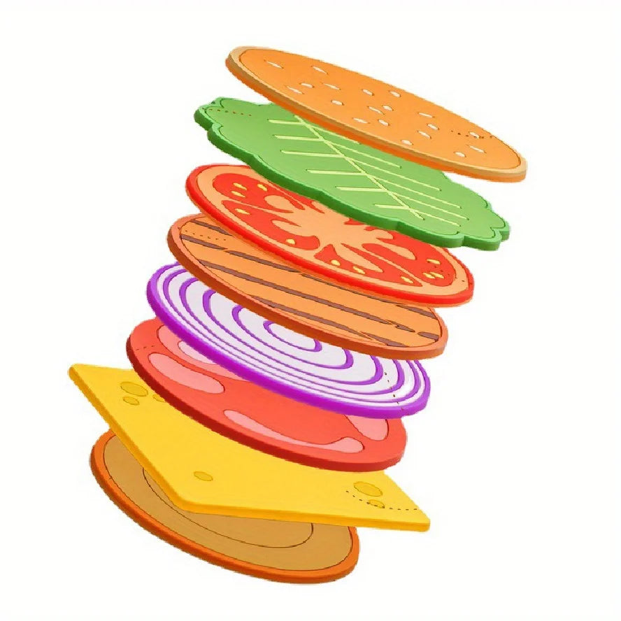 Hamburger Layer Silicone Cup Coaster Set (6-Piece Stacking Set)