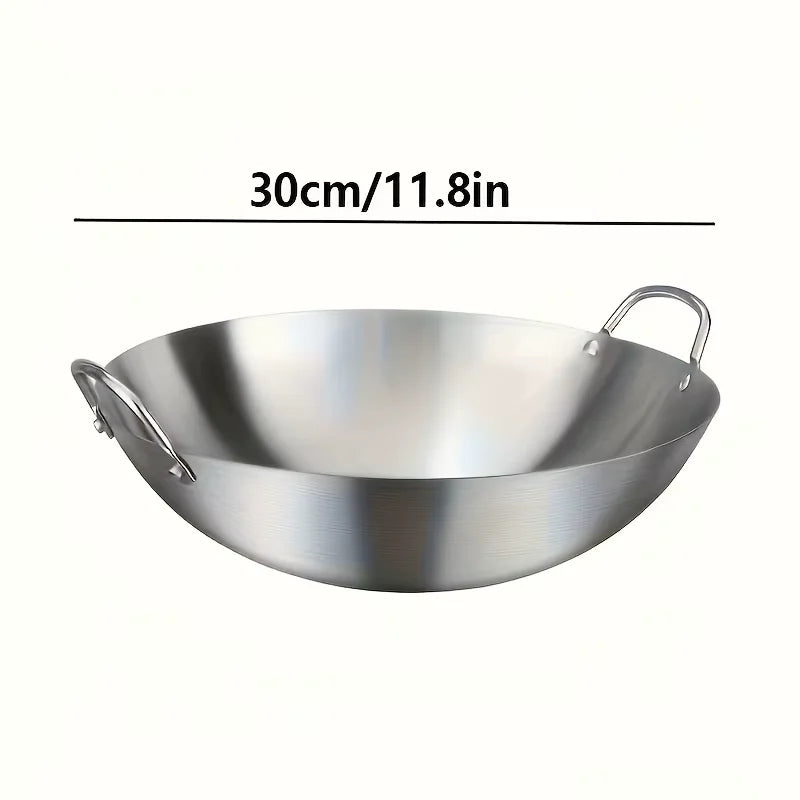 Stainless Steel Dual-Handle Flat Wok (30/32/34cm)