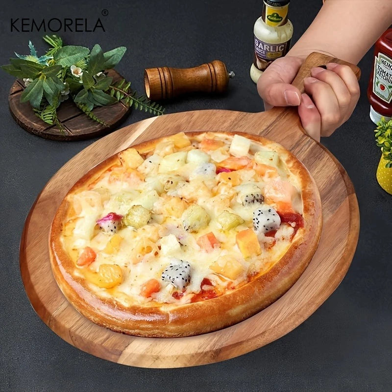Solid Acacia Wood Round Cutting & Serving Board with Handle (3 Sizes)