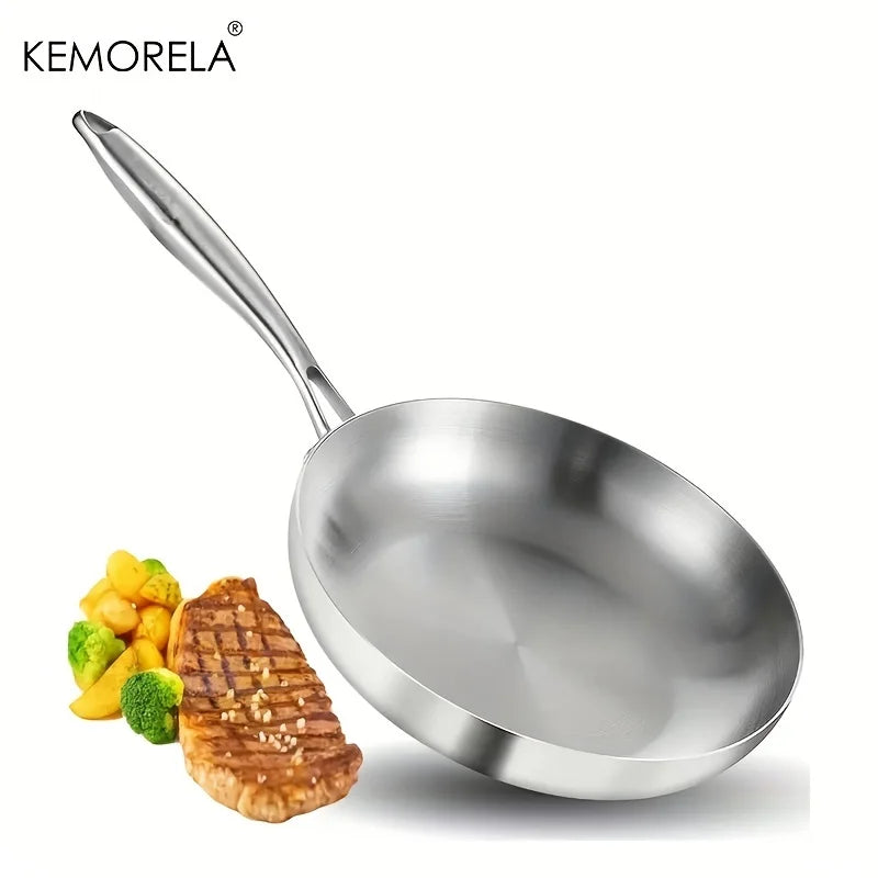 Mirror-Polished Stainless Steel Frying Pan with Long Handle (20/24/28/30cm)