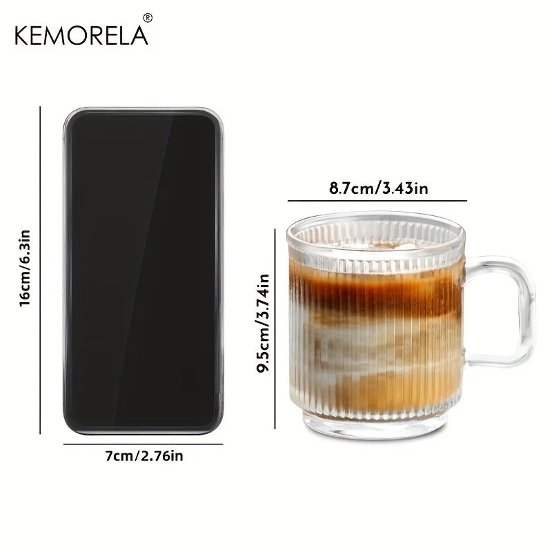 Vertical Ribbed Glass Coffee Mug with Square Handle (350/450ml)
