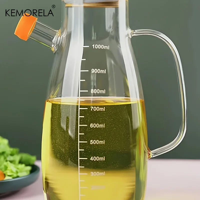 Glass Oil Dispenser with Bamboo Lid & Measurement Scale (1L)