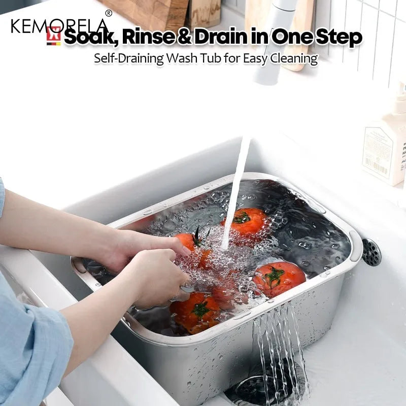 Stainless Steel Over-Sink Colander Basket with Extendable Arms (Large)