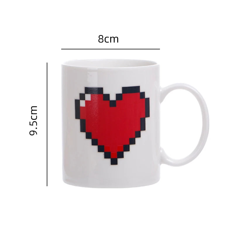 Heat-Sensitive Color-Changing Pixel Heart Ceramic Mug (350ml)
