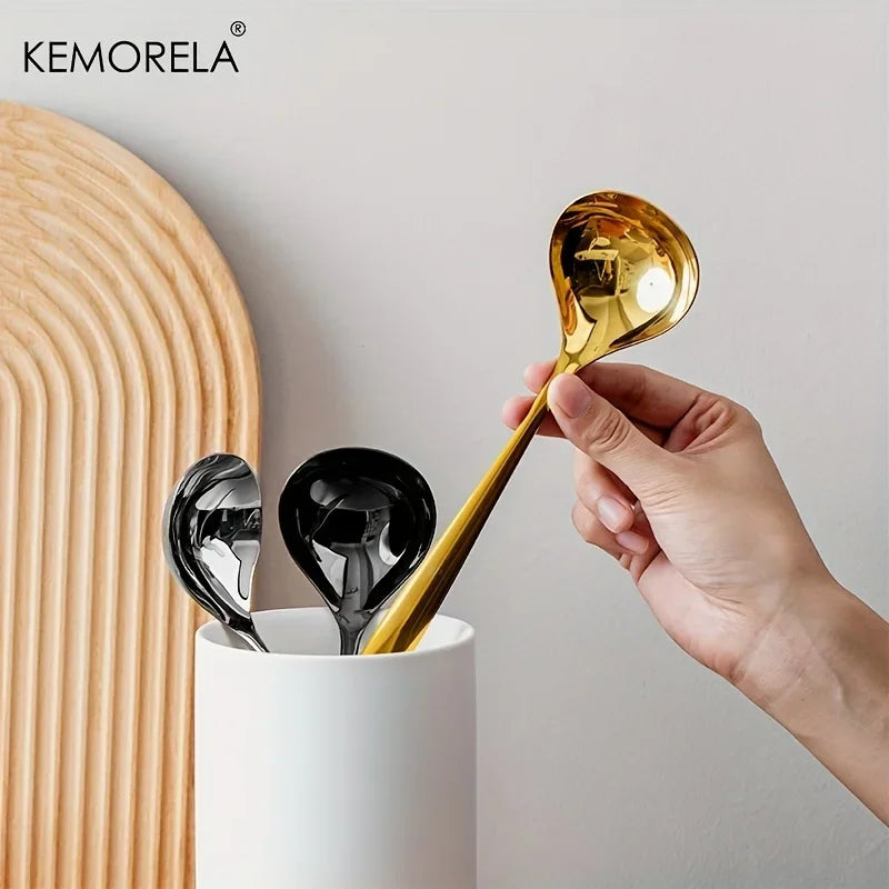 Mirror-Finish Stainless Steel Soup Ladle (Gold/Black/Silver)