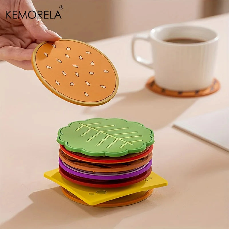 Hamburger Layer Silicone Cup Coaster Set (6-Piece Stacking Set)