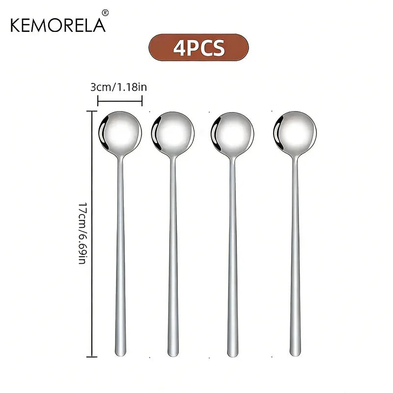 Long-Handle Gold Stainless Steel Spoons Set (4pcs)