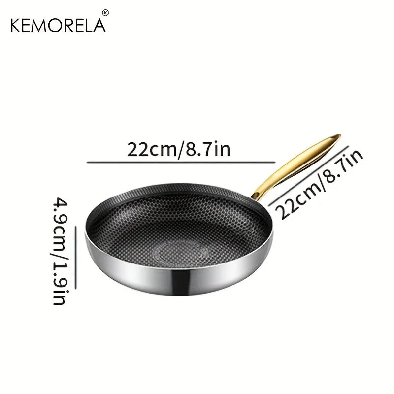 316 Stainless Steel Honeycomb Non-Stick Frying Pan with Gold Handle