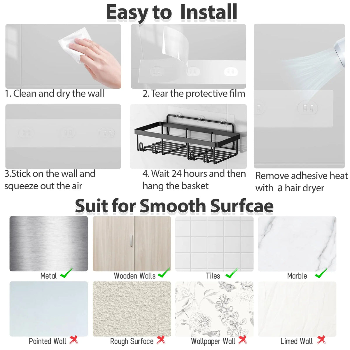 5-Pack Adhesive Shower Caddy Set