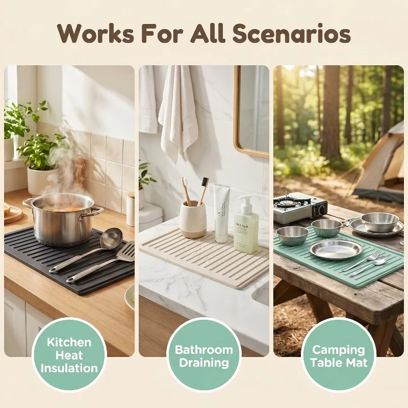Silicone Dish Drying Mat — Heat-Resistant Counter Protector (Set of 2, 3 Colors)