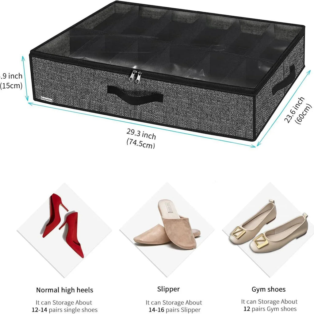 Under-Bed Shoe Storage Organizer with Clear Cover