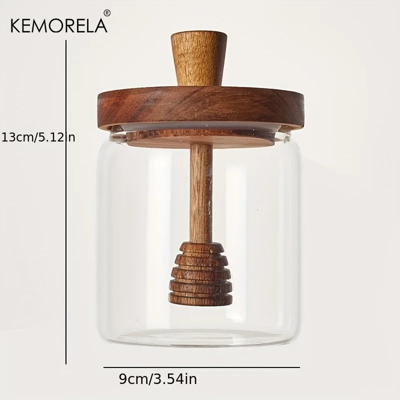 Glass Honey Jar with Acacia Wood Lid & Dipper