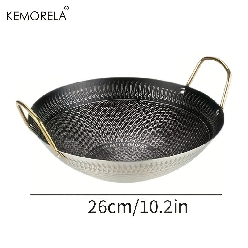 Hammered Carbon Steel Wok with Gold Handles (30/32/34cm)