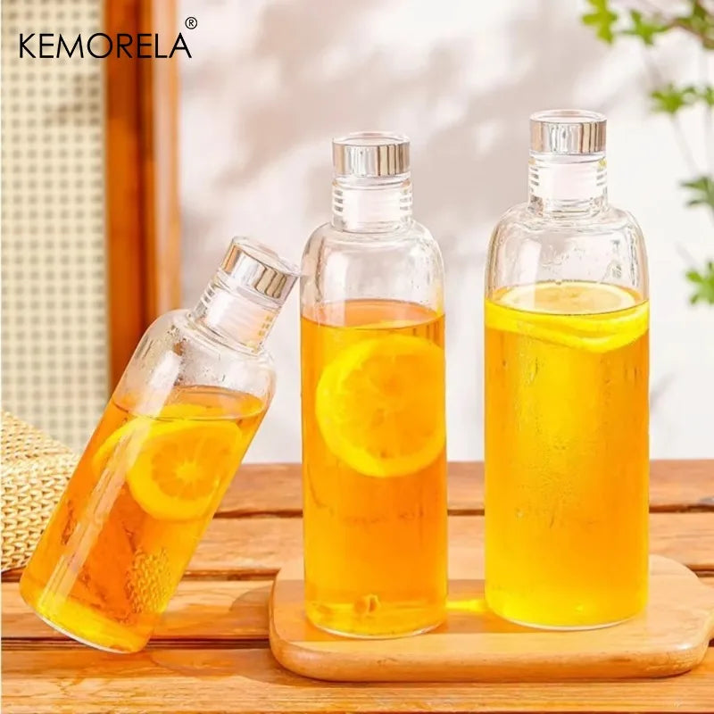 Round Glass Water Bottle with Stainless Lid (300/500/700ml)